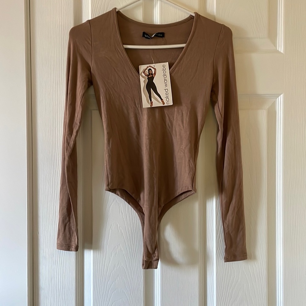New, Naked Wardrobe taupe long sleeved body suit
